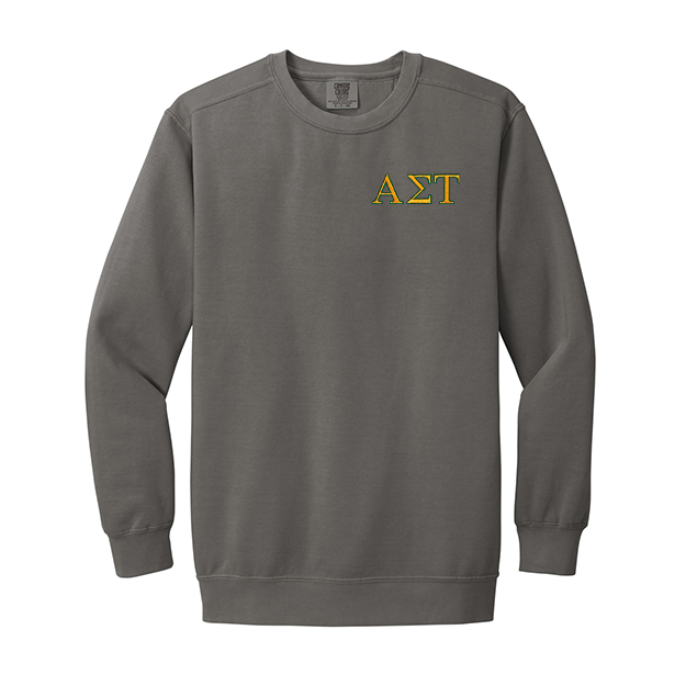 Alpha Sigma Tau Sorority Comfort Colors Embroidered Greek Letter Crewneck Sweatshirt