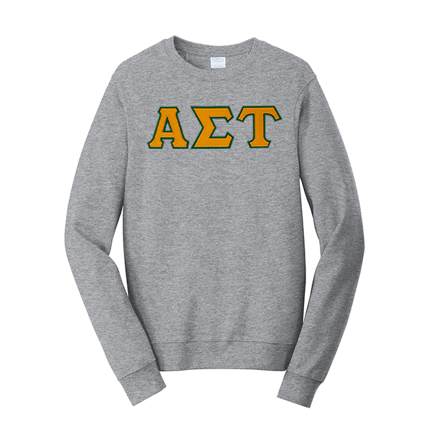 Premium Alpha Sigma Tau Sorority Satin Stitch Sewn on Greek Letter Fan Favorite Port and Company Crewneck Sweatshirt