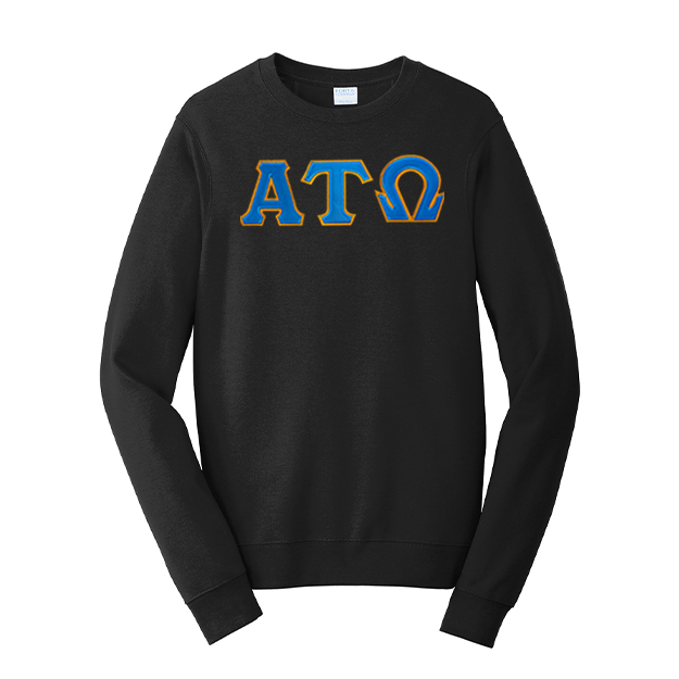 Alpha Tau Omega Satin Stitch Sewn on Greek Letter Fan Favorite Port and Company Crewneck Sweatshirt