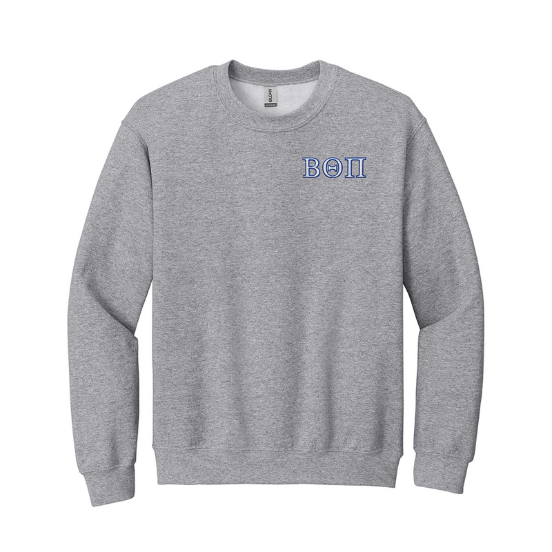 Beta Theta Pi Fraternity Embroidered Greek Letter Gildan Crewneck Sweatshirt.