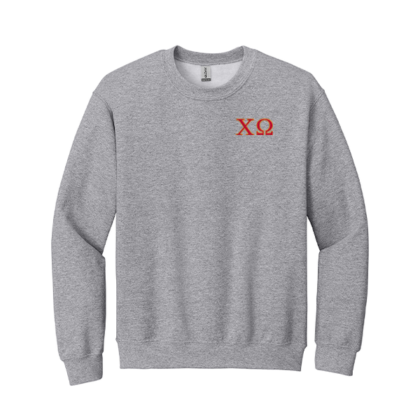 Chi Omega Sorority Embroidered Greek Letter Gildan Crewneck Sweatshirt.