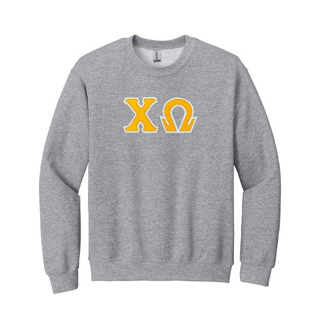 Chi Omega Sorority Sewn on Greek Letter Gildan Crewneck Sweatshirt