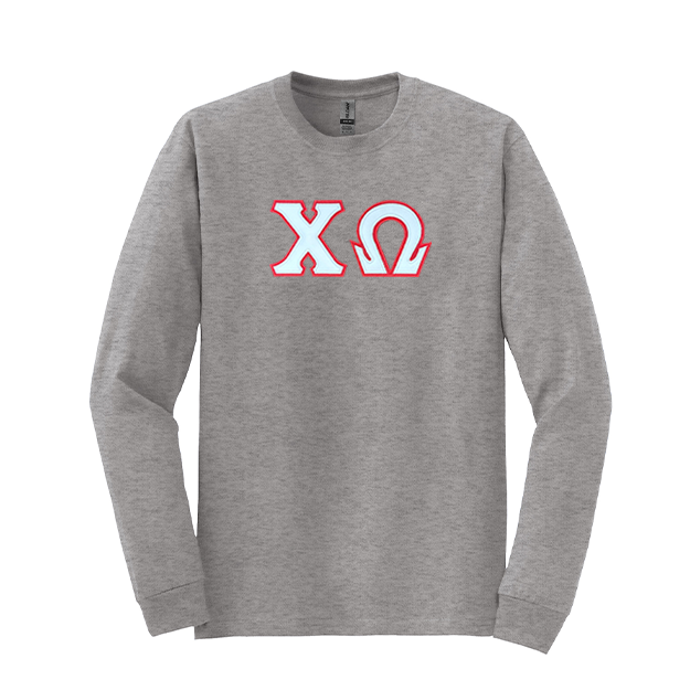 Chi Omega Fraternity Sewn on Greek Letter Gildan Long Sleeve T-shirt