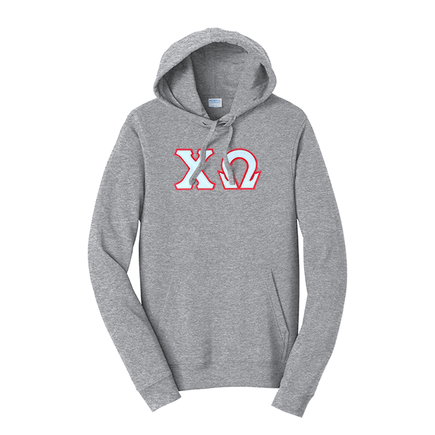 Premium Chi Omega Sorority Satin Stitch Sewn on Greek Letter Fan Favorite Port and Company Hoodie