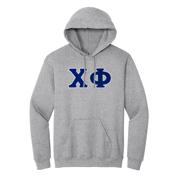 Chi Phi Fraternity Sewn on Greek Letter Gildan Hooded Sweatshirt