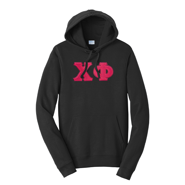 Premium Chi Phi Fraternity Satin Stitch Sewn on Greek Letter Fan Favorite Port and Company Hoodie