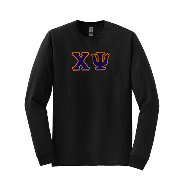 Chi Psi Fraternity Sewn on Greek Letter Gildan Long Sleeve T-shirt