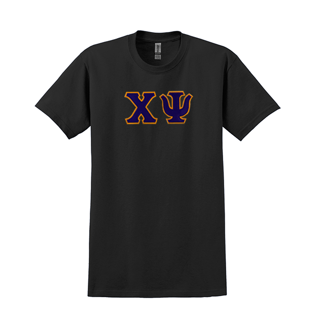 Chi Psi Fraternity Sewn on Greek Letter Gildan T-shirt