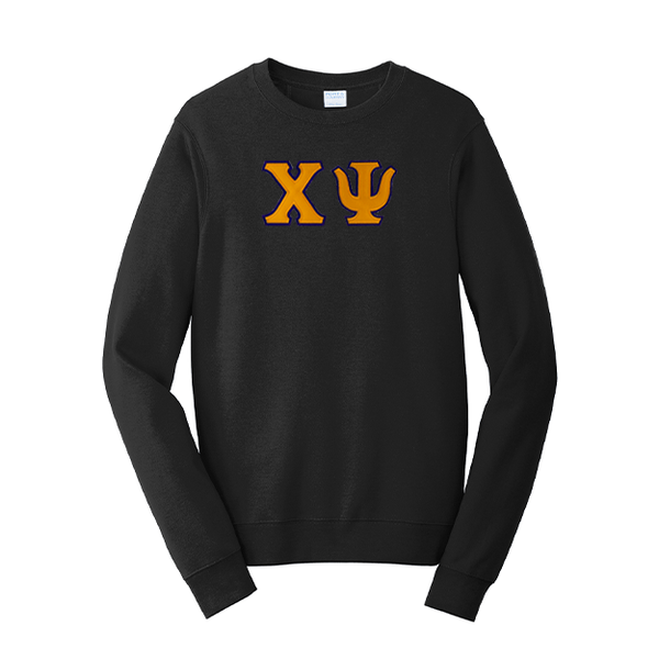 Premium Chi Psi Satin Stitch Sewn on Greek Letter Fan Favorite Port and Company Crewneck Sweatshirt