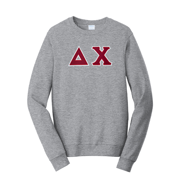 Premium Delta Chi Satin Stitch Sewn on Greek Letter Fan Favorite Port and Company Crewneck Sweatshirt