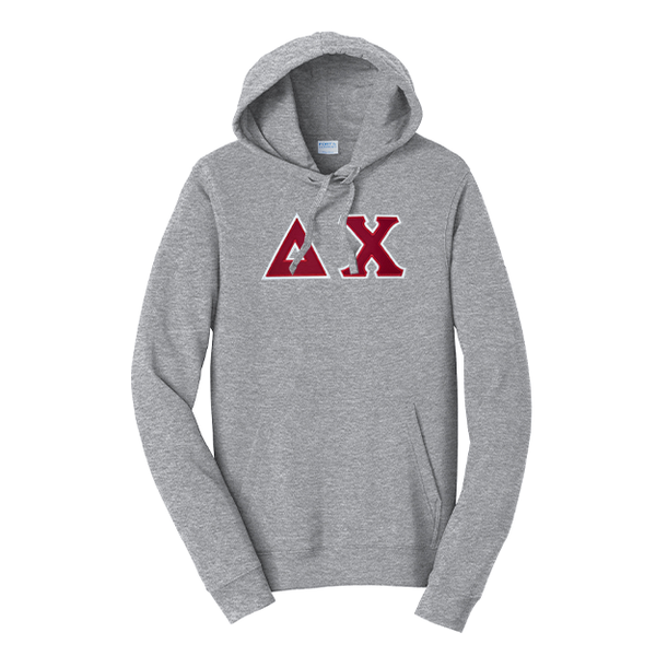Premium Delta Chi Fraternity Satin Stitch Sewn on Greek Letter Fan Favorite Port and Company Hoodie
