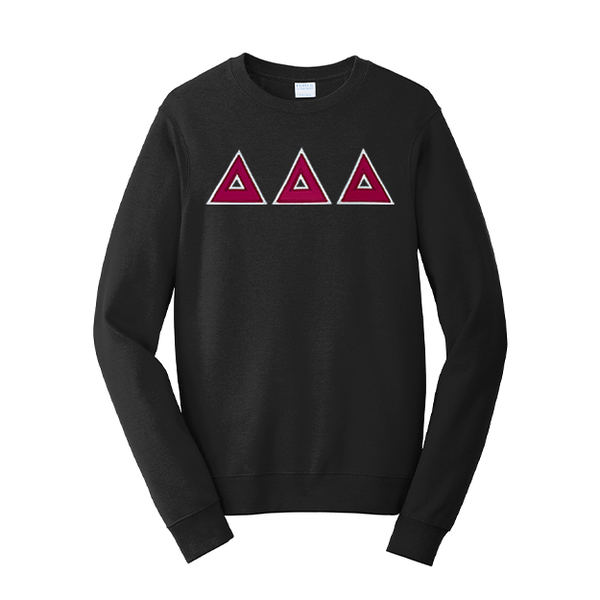 Premium Delta Delta Delta Sorority Satin Stitch Sewn on Greek Letter Fan Favorite Port and Company Crewneck Sweatshirt