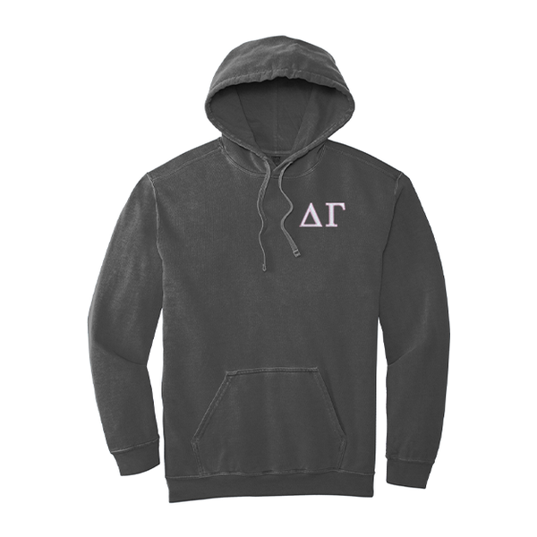 Delta Gamma Sorority Comfort Colors Embroidered Greek Letter Hooded Sweatshirt