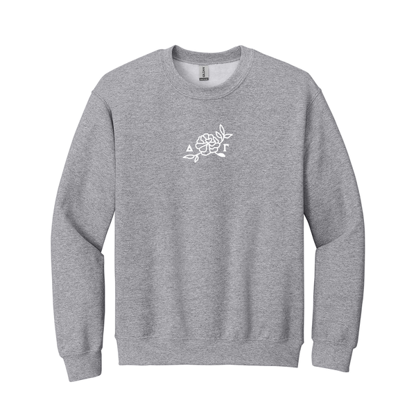 Wear your Delta Gamma Flower Icon with pride and classic style in this warm Gildan crewneck sweatshirt. It features your distinct ΔΓ Flower Icon expertly embroidered on the center chest