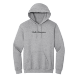 Wear your Delta Gamma Wordmark with pride in this enduring style Gildan hoodie. It features your distinct ΔΓ Wordmark meticulously embroidered on the center chest.