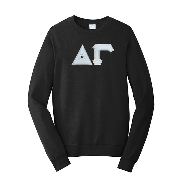 Premium Delta Gamma Sorority Satin Stitch Sewn on Greek Letter Fan Favorite Port and Company Crewneck Sweatshirt