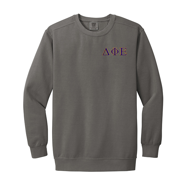 Delta Phi Epsilon Sorority Comfort Colors Embroidered Greek Letter Crewneck Sweatshirt