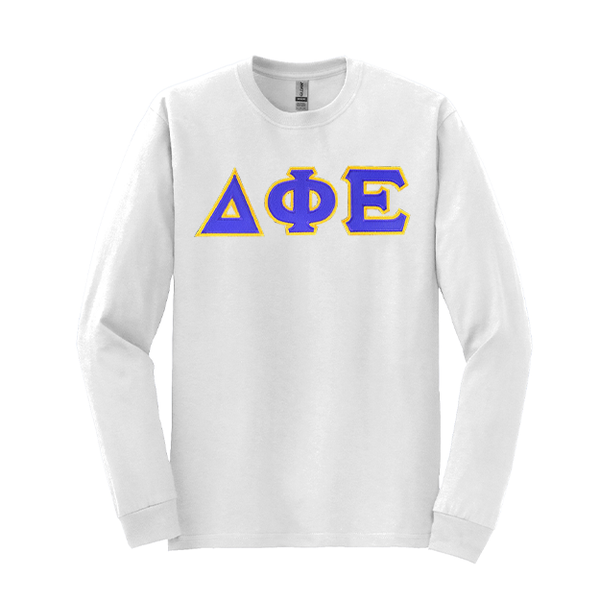 Delta Phi Epsilon Sorority Sewn on Greek Letter Gildan Long Sleeve T-shirt