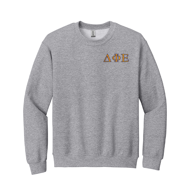Delta Phi Epsilon Sorority Embroidered Greek Letter Gildan Crewneck Sweatshirt.