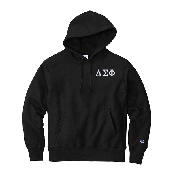 Delta Sigma Phi Fraternity Champion Reverse Weave Embroidered Greek Letter Hoodie