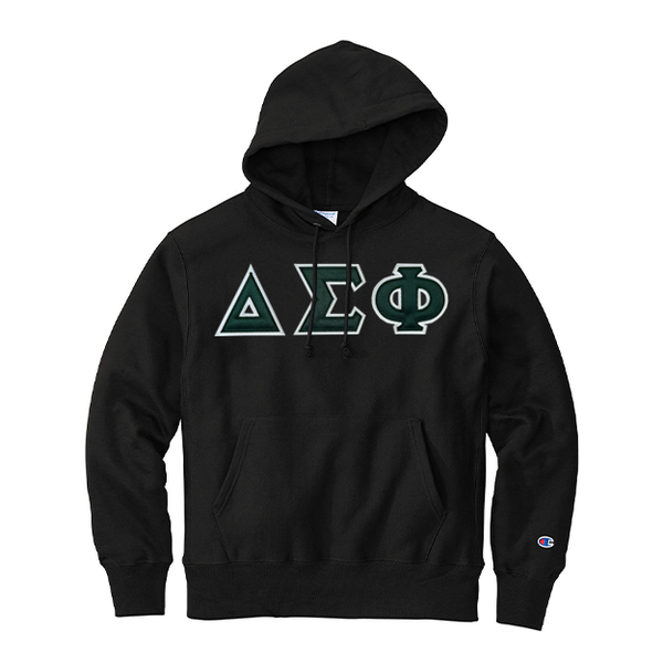 Delta Sigma Phi Fraternity Champion Reverse Weave Greek Letter Hooded Sweatshirt