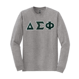 Delta Sigma Phi Fraternity Sewn on Greek Letter Gildan Long Sleeve T-shirt