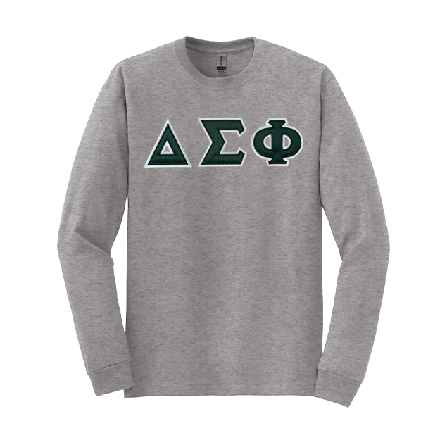 Delta Sigma Phi Fraternity Sewn on Greek Letter Gildan Long Sleeve T-shirt