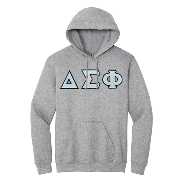 Delta Sigma Phi Fraternity Sewn on Greek Letter Gildan Hooded Sweatshirt