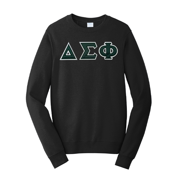 Delta Sigma Phi Satin Stitch Sewn on Greek Letter Fan Favorite Port and Company Crewneck Sweatshirt