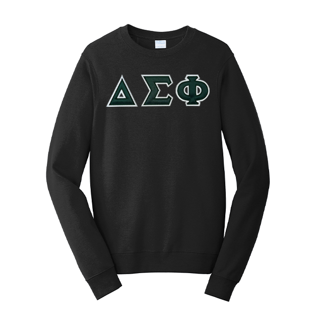 Delta Sigma Phi Satin Stitch Sewn on Greek Letter Fan Favorite Port and Company Crewneck Sweatshirt