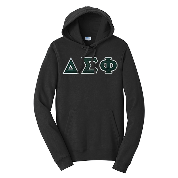 Delta Sigma Phi Fraternity Satin Stitch Sewn on Greek Letter Fan Favorite Port and Company Hoodie