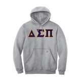 Represent your Delta Sigma Pi fraternity with the rugged durability of this Carhartt Midweight Hooded Sweatshirt. Your distinguished ΔΣΠ tackle twill Greek letters are sewn on using high-quality satin stitching.