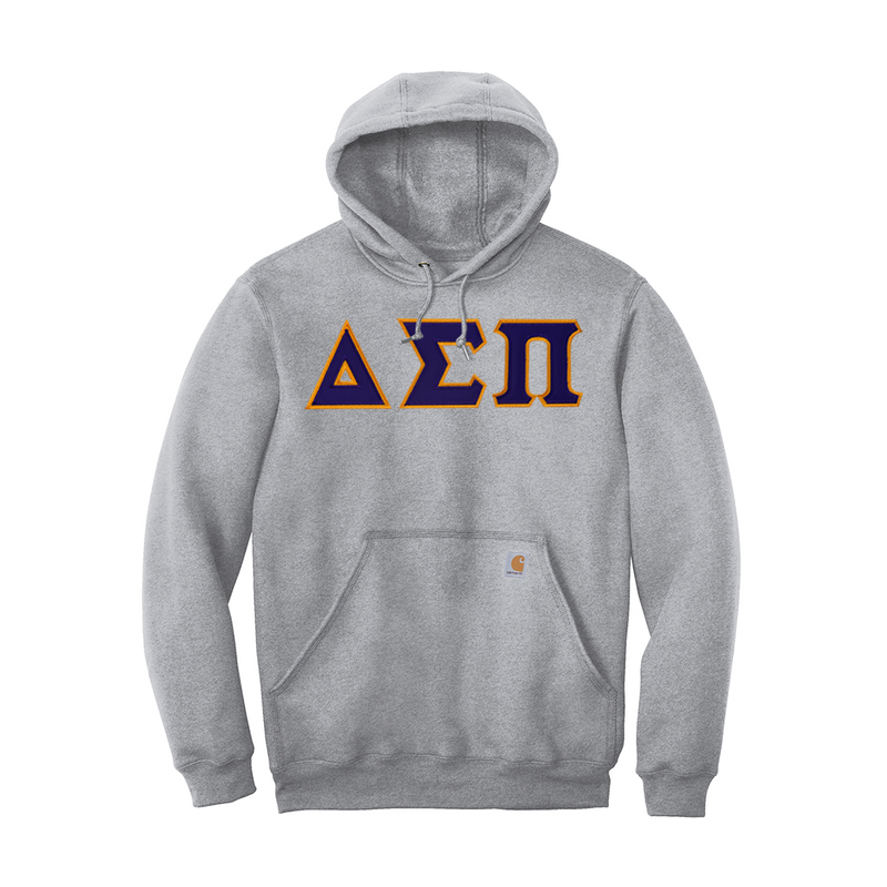 Represent your Delta Sigma Pi fraternity with the rugged durability of this Carhartt Midweight Hooded Sweatshirt. Your distinguished ΔΣΠ tackle twill Greek letters are sewn on using high-quality satin stitching.
