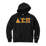 Represent your Delta Sigma Pi fraternity in this premium Champion Reverse Weave Hooded Sweatshirt. Your distinguished tackle twill ΔΣΠ Greek letters are sewn on using high-quality satin stitching for a classic, durable look.