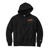 Represent your Delta Sigma Pi fraternity in this premium Champion Reverse Weave Hooded Sweatshirt, featuring your letters in a refined embroidered style. Your distinguished ΔΣΠ Greek letters will be neatly embroidered