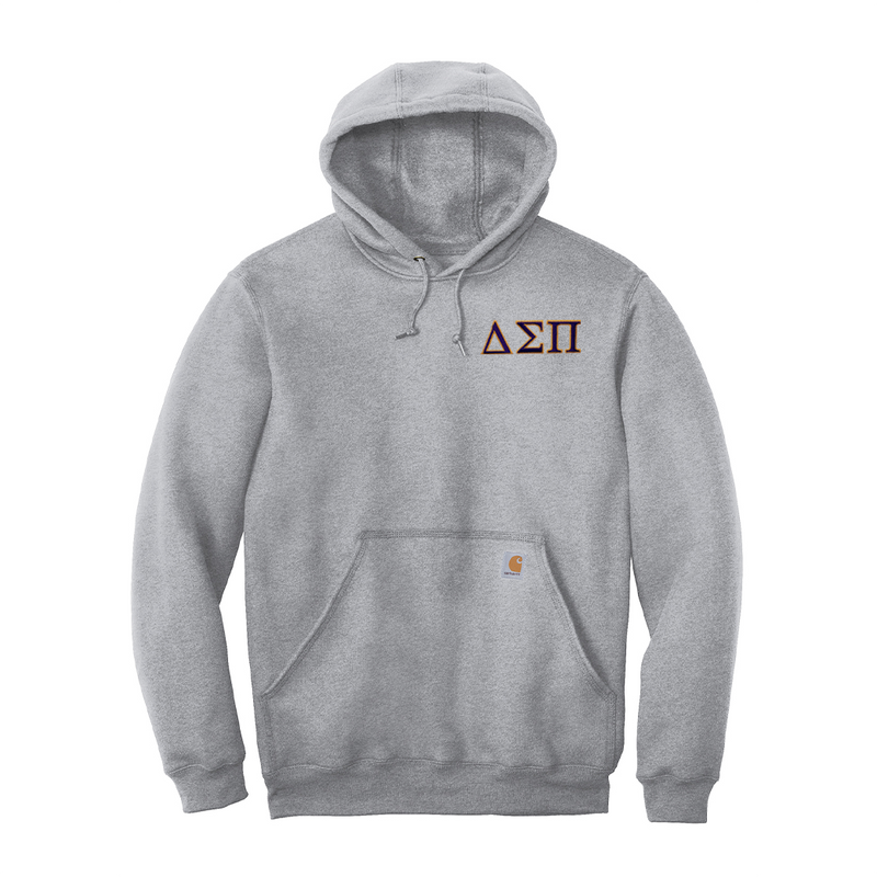 Represent your Delta Sigma Pi fraternity with the rugged quality of this Carhartt Midweight Hooded Sweatshirt, featuring your letters in a refined embroidered style. Your distinguished ΔΣΠ Greek letters will be neatly embroidered