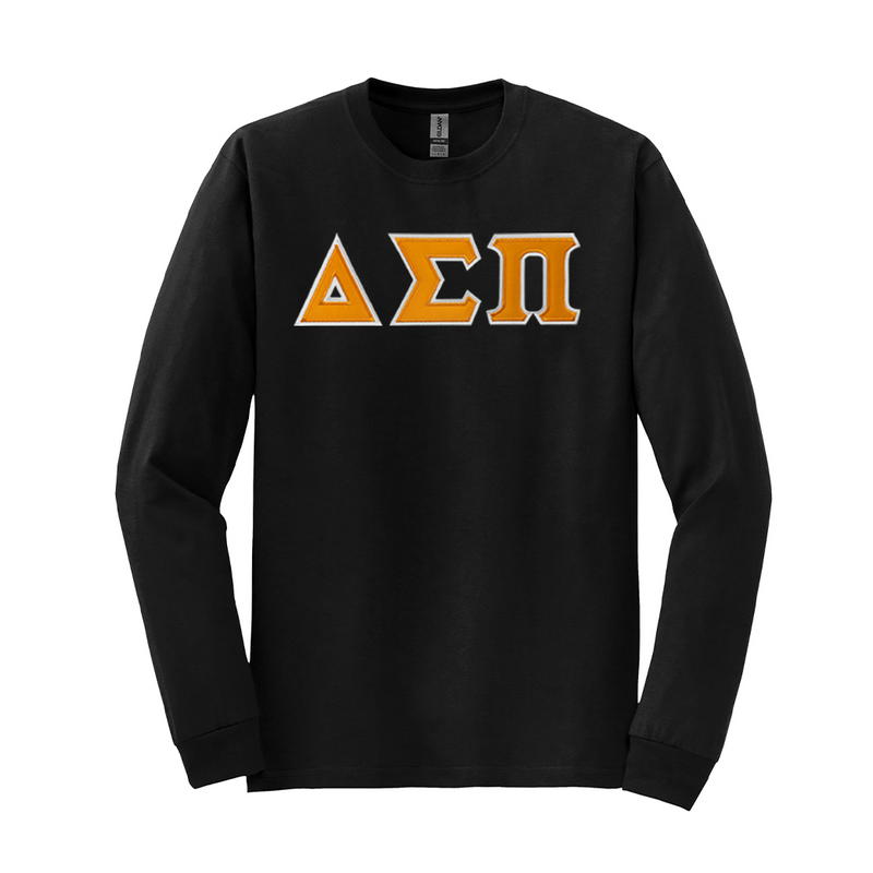 Represent your Delta Sigma Pi fraternity in this durable Gildan long sleeve t-shirt, perfect for showcasing your brotherhood. This quality long sleeve features your distinguished ΔΣΠ Greek letters meticulously sewn on for a timeless and bold appearance