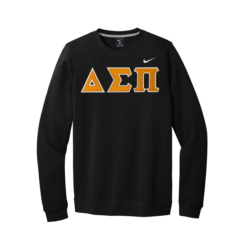 Represent your Delta Sigma Pi fraternity in this premium Nike Club Fleece Crewneck Sweatshirt, featuring classic sewn-on Greek letters. Your distinguished ΔΣΠ Greek letters are sewn onto the chest using high-quality satin stitch