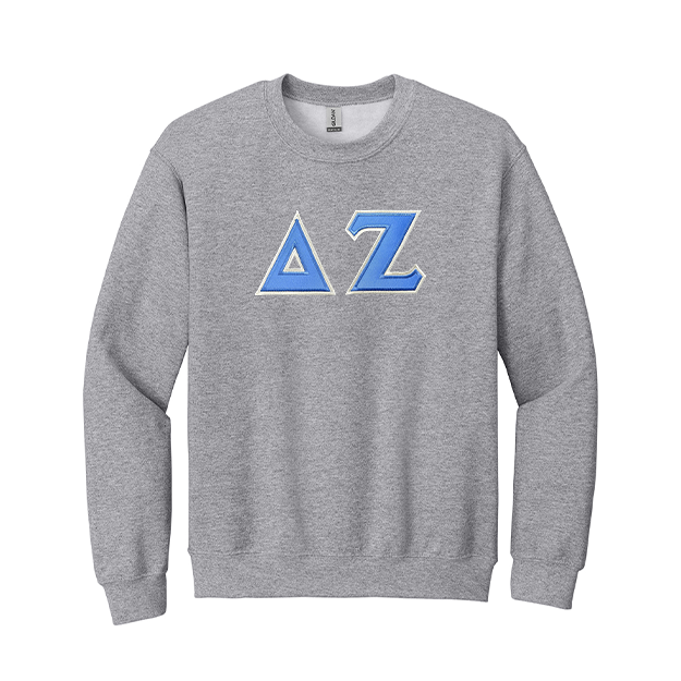 Delta Zeta Sorority Sewn on Greek Letter Gildan Crewneck Sweatshirt.