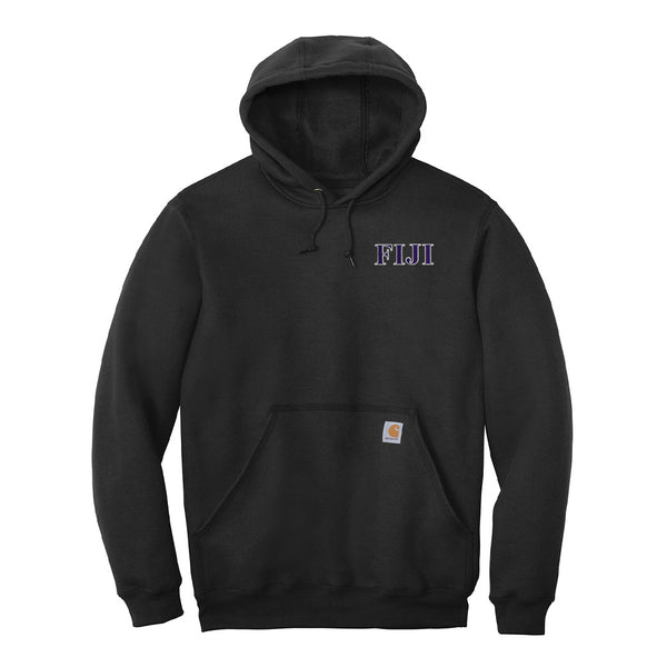 Represent your FIJI affiliation with this sharp Carhartt Midweight Hooded Sweatshirt, showcasing small embroidered Greek letters.