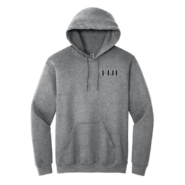 Wear your FIJI letters with this finely embroidered Gildan hoodie. Your esteemed FIJI Greek letters are meticulously embroidered for a classic and strong look. 