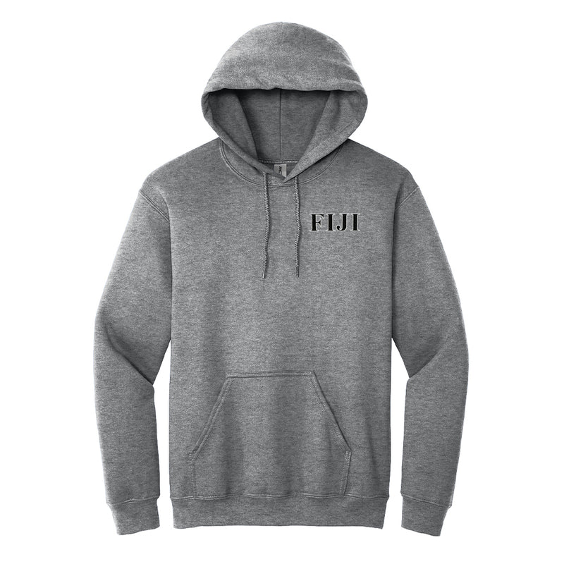 Wear your FIJI letters with this finely embroidered Gildan hoodie. Your esteemed FIJI Greek letters are meticulously embroidered for a classic and strong look. 