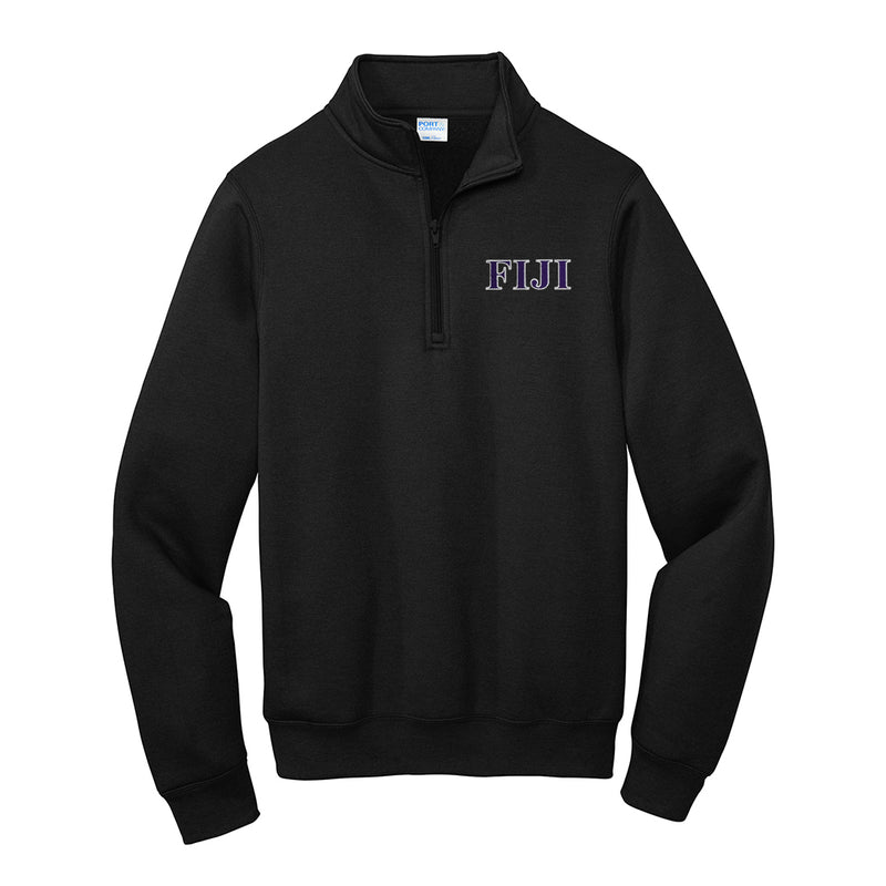 Represent your FIJI affiliation with this sharp Port &amp; Company Quarter Zip sweatshirt, showcasing classic embroidered Greek letters. Your distinguished FIJI Greek letters are neatly embroidered 