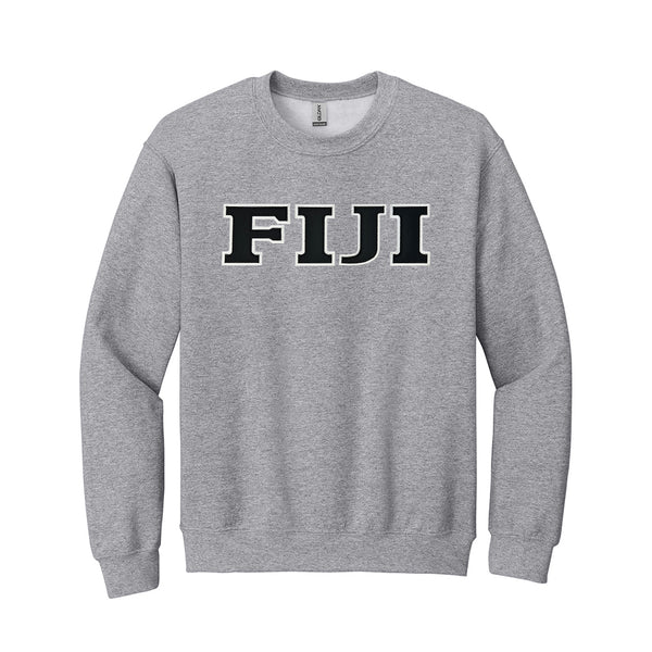 Represent your FIJI affiliation with sharp, classic style in this Gildan crewneck sweatshirt. It showcases your distinguished FIJI Greek letters meticulously sewn on with tackle twill