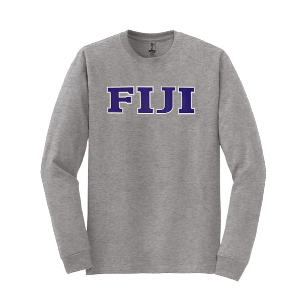 Represent your FIJI affiliation with this sharp Gildan long sleeve t-shirt. Your distinguished FIJI Greek letters are meticulously sewn on for a polished and lasting look