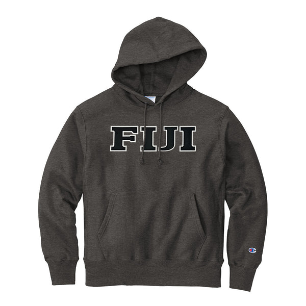 Represent your FIJI affiliation with this sharp Champion Reverse Weave Hooded Sweatshirt. Your distinguished FIJI Greek letters are sewn on with high-quality satin stitching for a polished, premium appearance