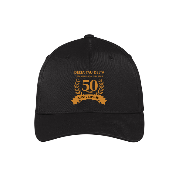 Custom embroidered Delta Tau Delta 50 year anniversary V-Flexfit Cotton Twill Cap. High quality embroidery located on the left chest to commemorate the 50 year anniversary of Delta Tau Delta at the University of Central Florida.&nbsp;
