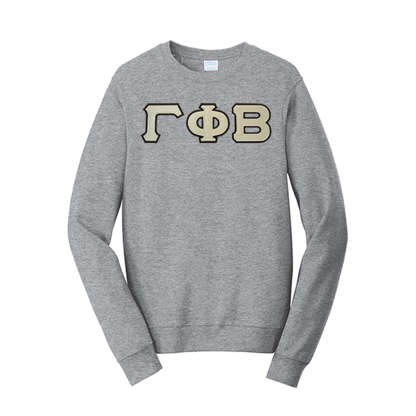 Premium Gamma Phi Beta Sorority Satin Stitch Sewn on Greek Letter Fan Favorite Port and Company Crewneck Sweatshirt