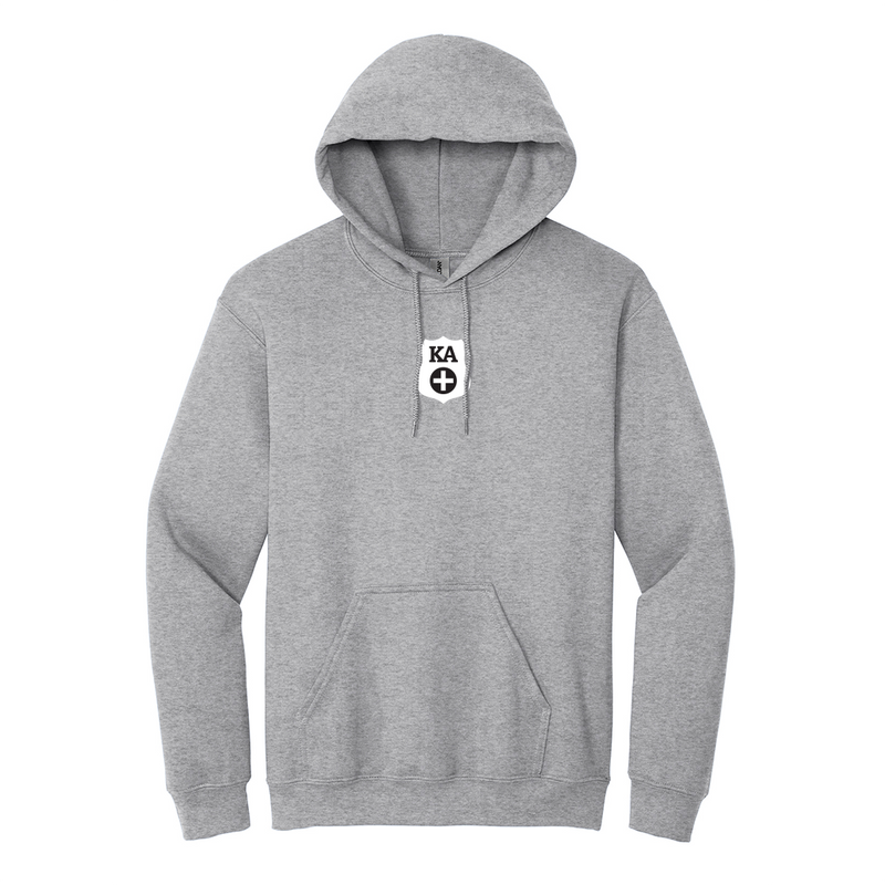 Uphold the values of Kappa Alpha Order with this classic Gildan hoodie. It features your esteemed KA Simplified Badge embroidered in white and black on the center chest.