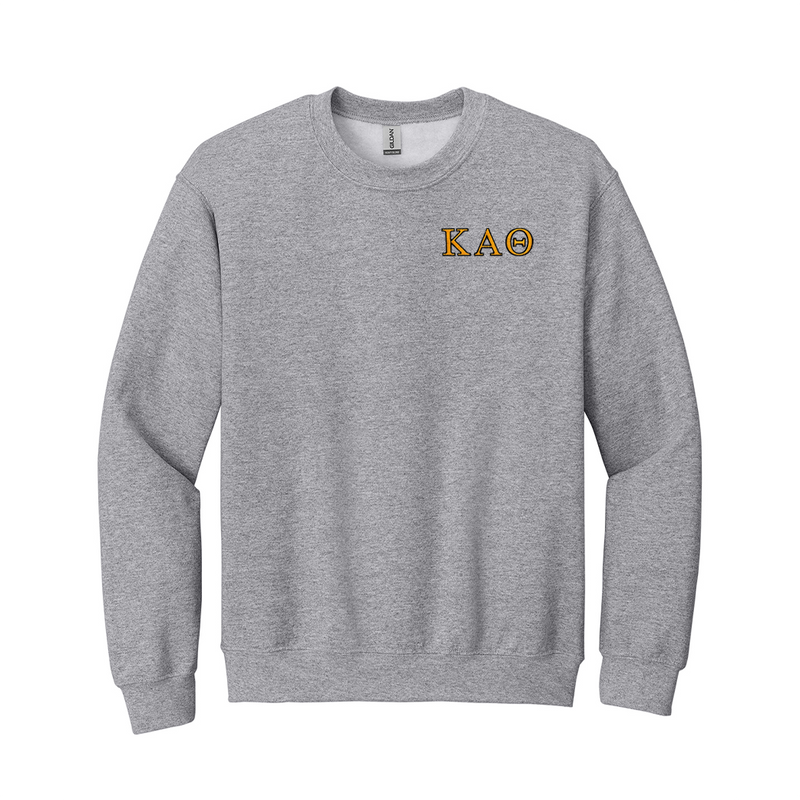 Display your Kappa Alpha Theta sisterhood with this charming embroidered Gildan crewneck sweatshirt. It features your cherished ΚΑΘ Greek letters delicately embroidered for a polished and lasting look